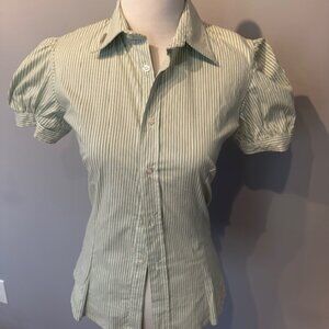 YES LONDON Like New Made in Italy tapered  cotton green pinstripe top size small